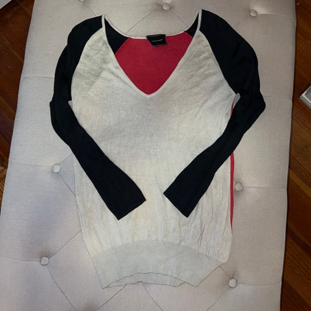 Longchamp V-neck Knit Top Patchwork